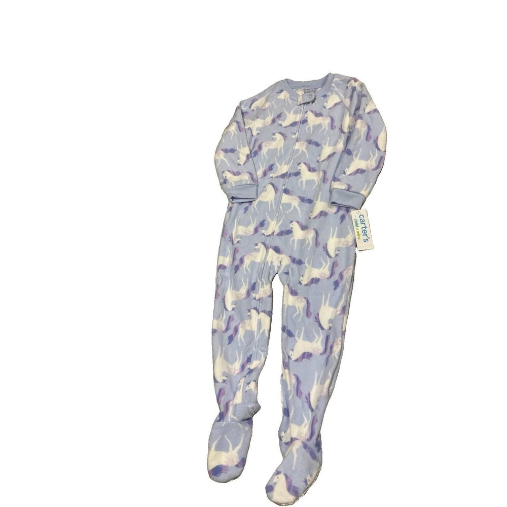 Carter's Child of Mine Unicorn Lavender Fleece Footed Pajamas 4T Long Sleeve Zip